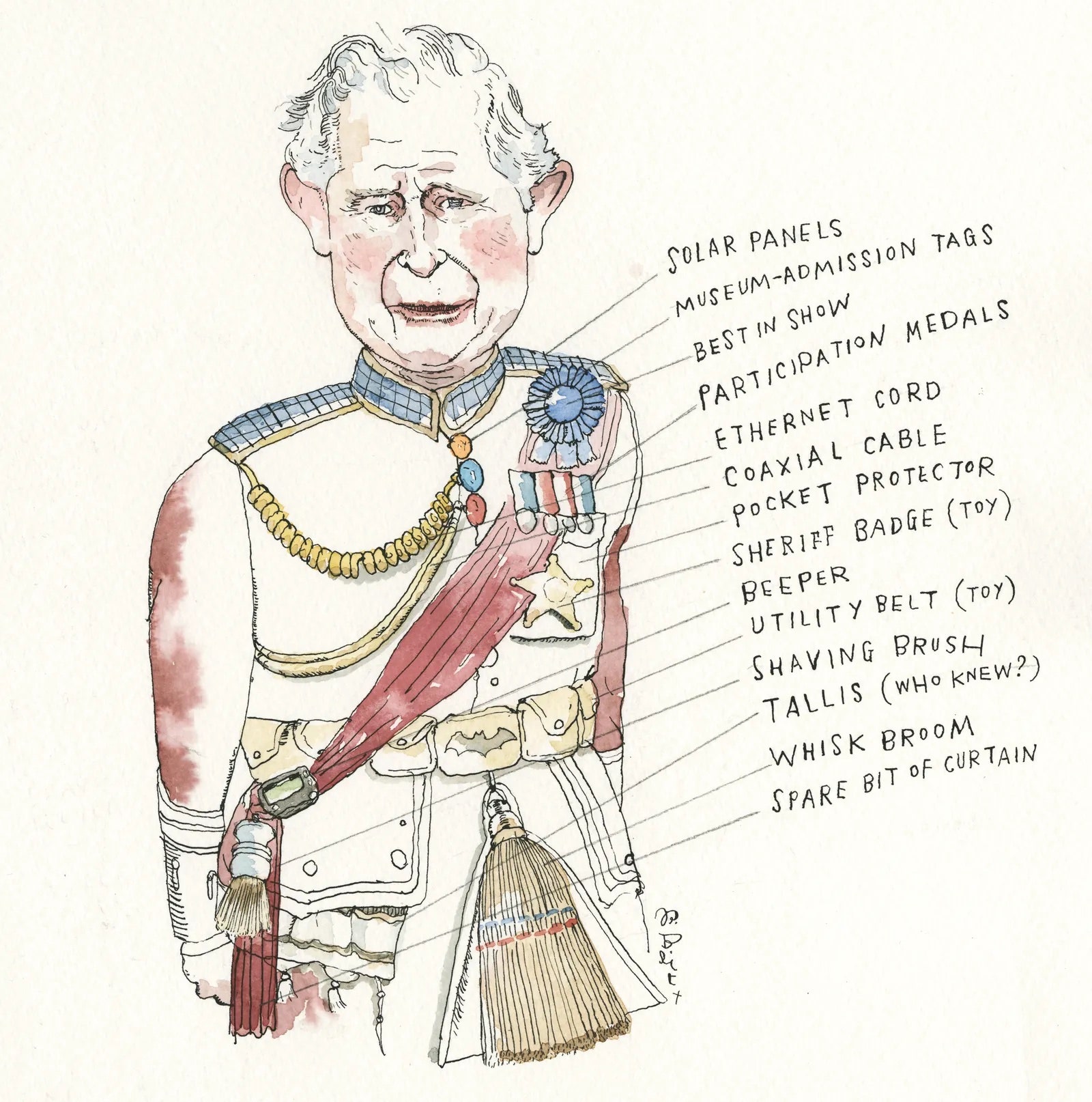 Ein Diagramm, das die vielen königlichen Medaillen und Ornamente von Prinz Charles zeigt.