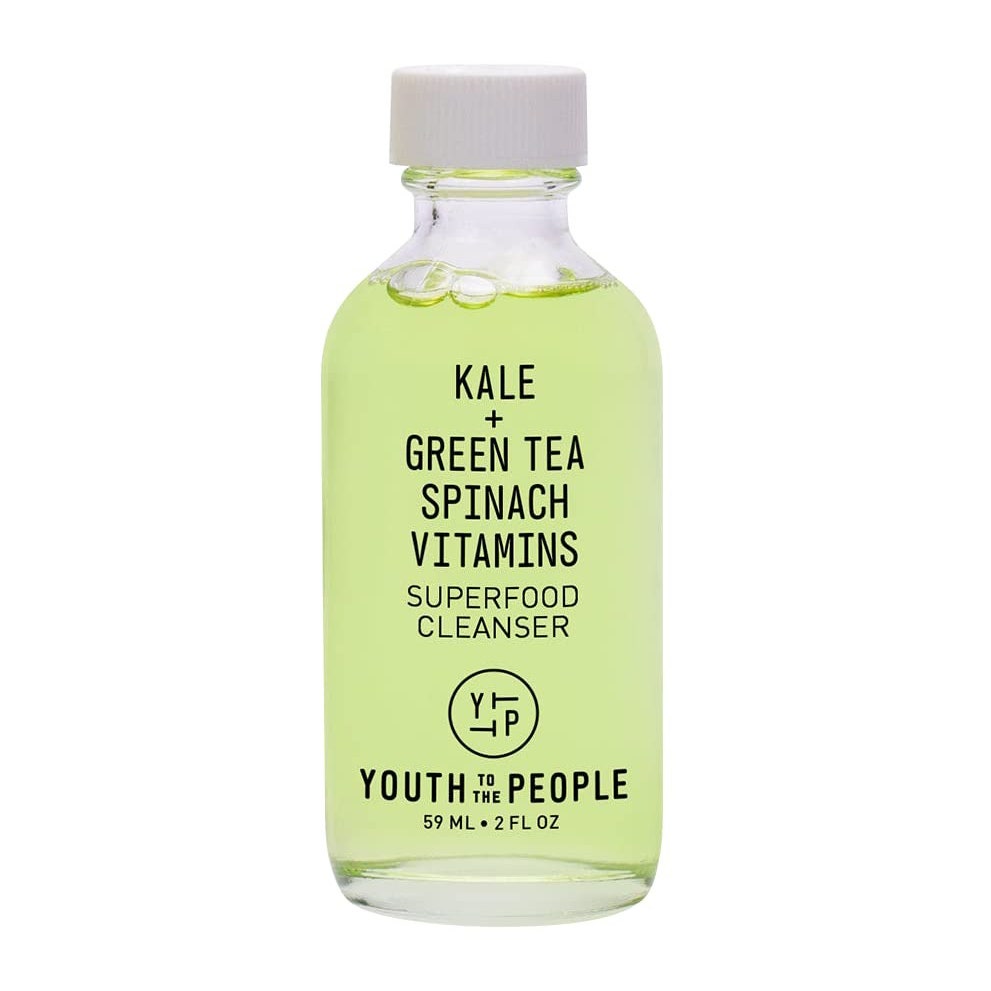 Youth to the People Superfood Cleanser klare Flasche grüner Reiniger mit weißer Kappe auf weißem Hintergrund