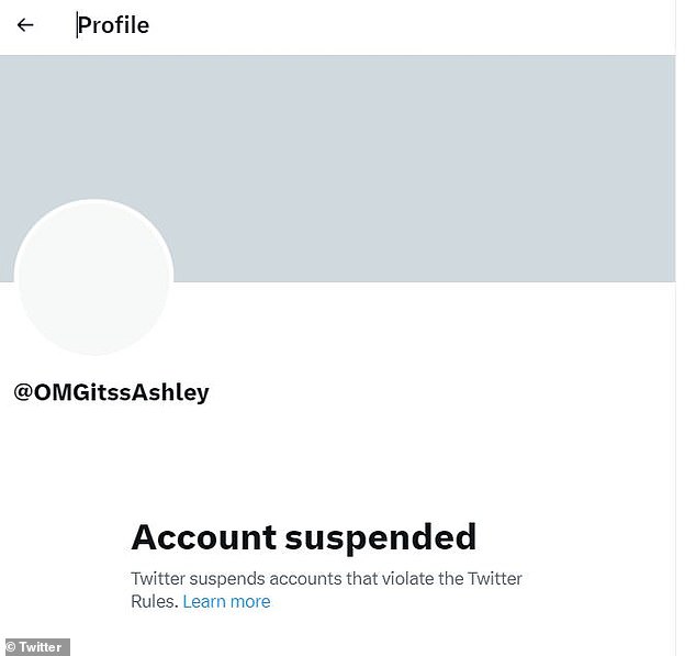 Gesperrt: Das Konto ist jetzt von Twitter gesperrt, obwohl ein anderer Benutzer, der das Video von @OMGitssAshley geteilt hat – @vidsthatgohard – nicht gesperrt wurde, da sein Tweet für 8,5 Millionen Aufrufe selbst verantwortlich ist, obwohl dieser Tweet letztendlich entfernt wurde