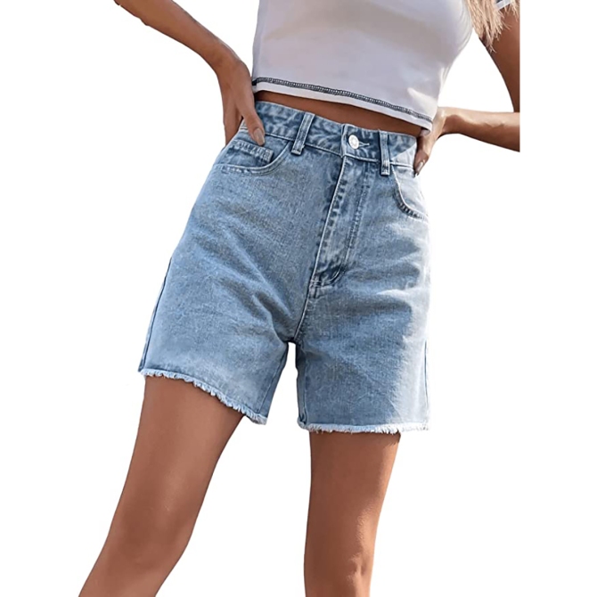 SweatyRocks Damen-Jeansshorts mit hoher Taille