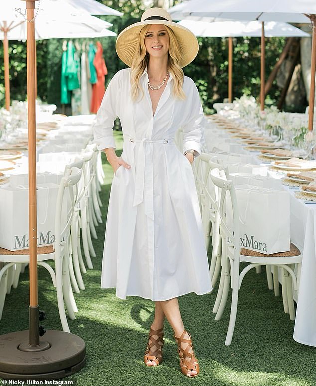 Weißes Licht: Nicky Hilton sah in einem strahlend weißen Kleid bereit für den Frühling aus, als sie im März in Palm Beach, Florida, war
