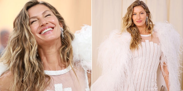 Gisele Bündchen lächelt in einem durchsichtigen weißen Chanel-Kleid bei der Met Gala in New York