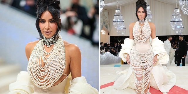 Kim Kardashian zeigte ihre Shapewear mit Perlenkleid bei der Met Gala