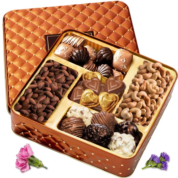 Geschenkkorb mit Schokolade und Nüssen