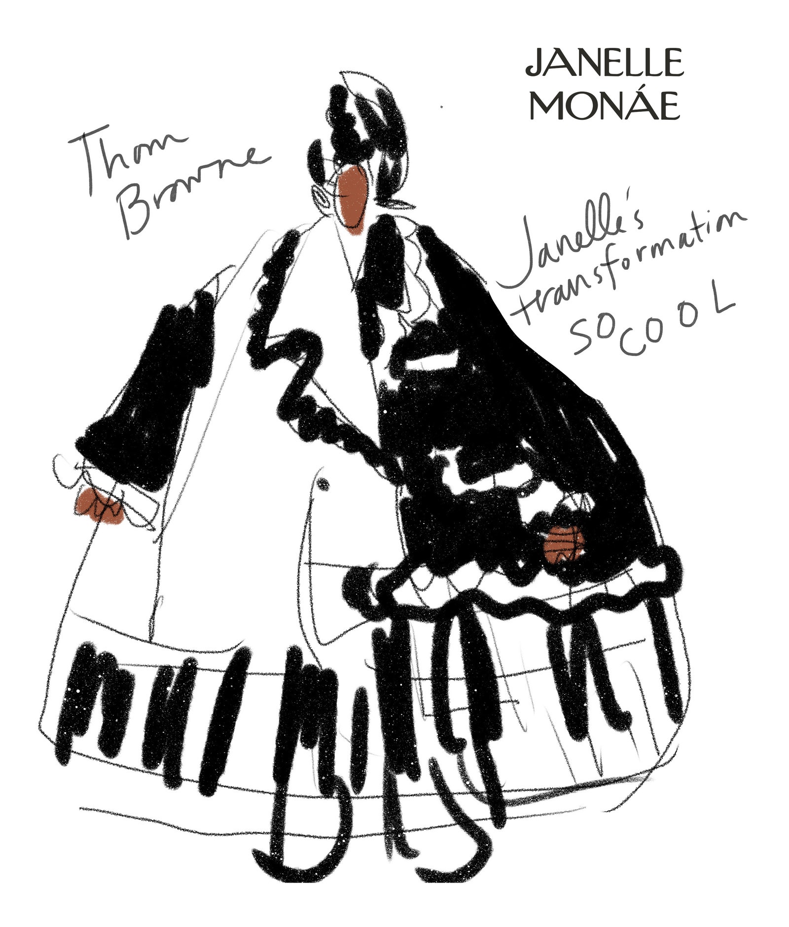 Janelle Mone trägt ein mehrschichtiges architektonisches Kleidungsstück, das von Thom Browne entworfen wurde.