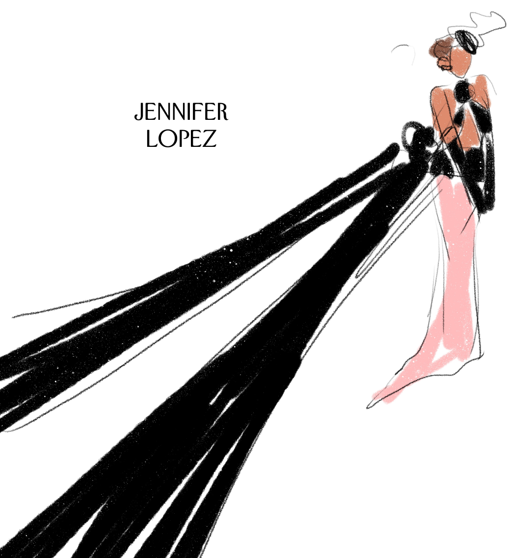 Jennifer Lopez trägt ein pink-schwarzes Kleid.
