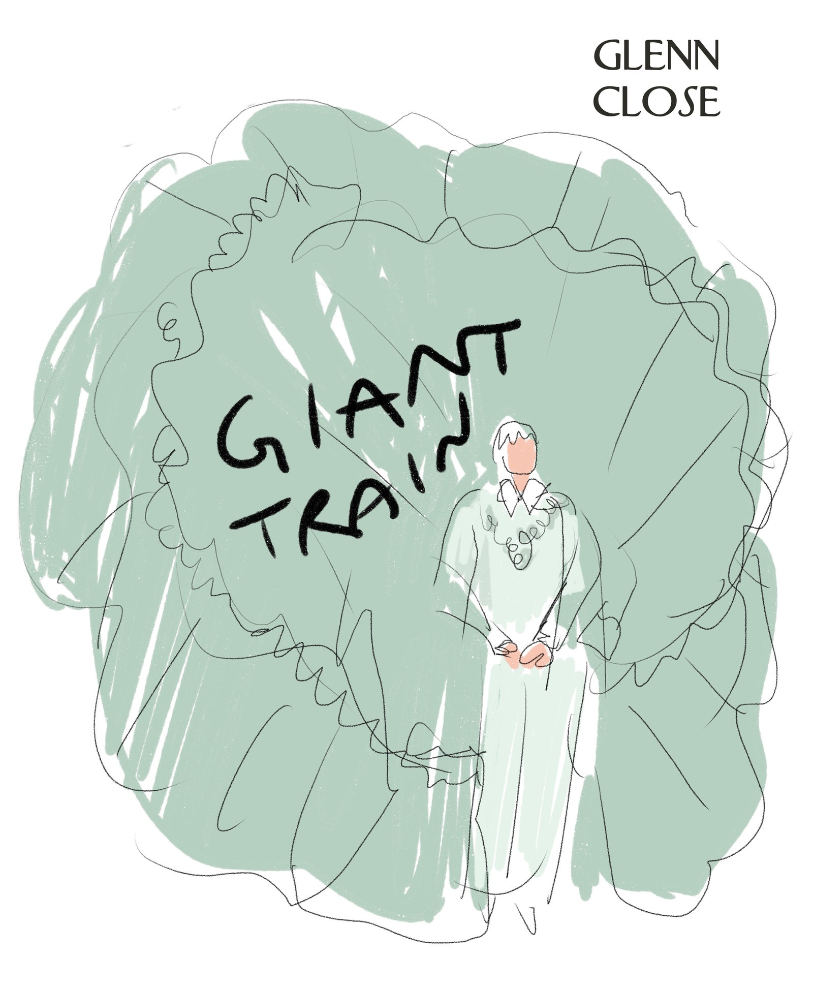 Glenn Close trägt ein Kleid mit einer großen grünen Schleppe.