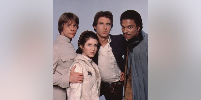 Carrie Fisher, Harrison Ford, Mark Hamill und Billy Dee Williams