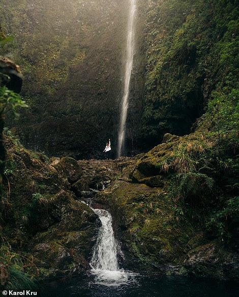 This picture shows the dramatic Caldeirao Verde waterfall in the centre of Madeira