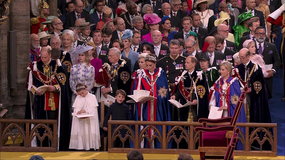 The royals during the Coronation Ceremony inside Westminster Abbey on Saturday, May 6, 2023