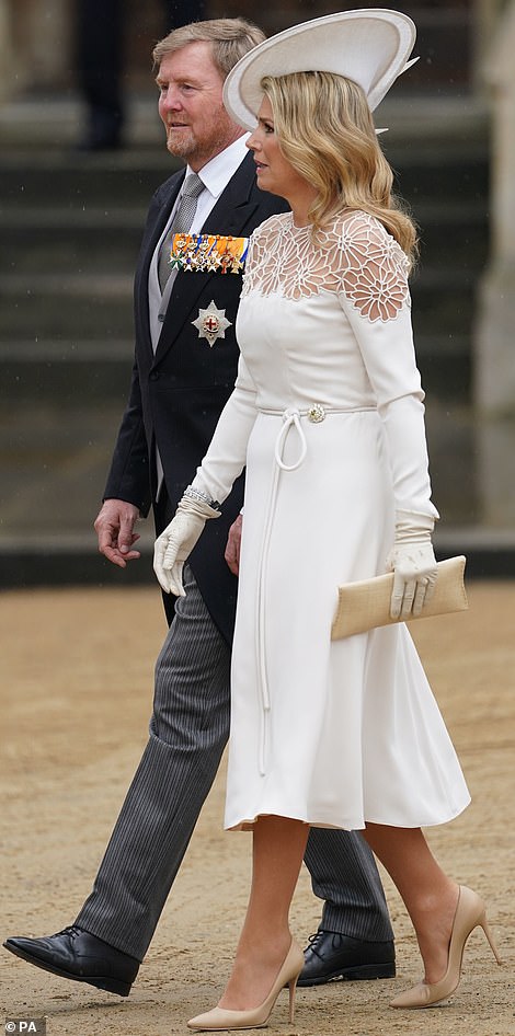 Queen Maxima of the Netherlands looked stylish in cream as she walked to the ceremony with her husband King Willem-Alexander