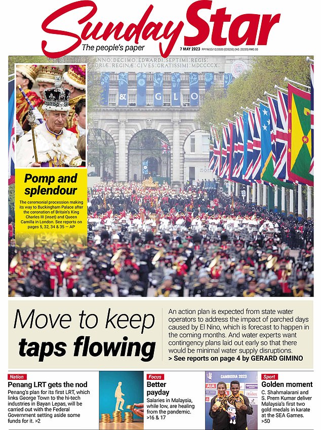 MALAYSIA: The Sunday Star had a picture of the vast crowds on The Mall, inset with a picture of Charles. The newspaper reported on the 'Pomp and splendour' of the event