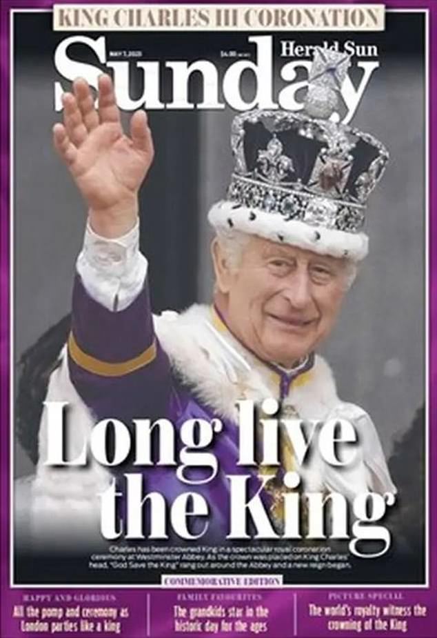 AUSTRALIA: The Sunday Herald Sun is seen with 'Long live the King' on its front page, along with a picture of a waving King Charles III after being crowned