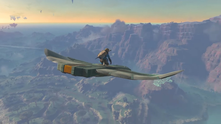 Link fliegt in The Legend of Zelda: Tears of the Kingdom durch die Luft.