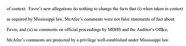 McAfee beantragte zuvor die Abweisung des Verfahrens mit der Begründung, Favre stelle sich selbst als Opfer dar
