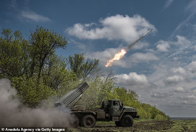 Artillery rocket units of the mechanised brigade of the Ukrainian Army conduct operation to target trenches of Russian forces through the Donetsk region in Ukraine on Tuesday