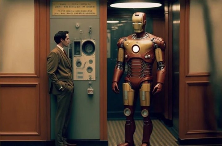 Tony betrachtet den Anzug von Iron Man in Wes Andersons „Avengers der 80er“.
