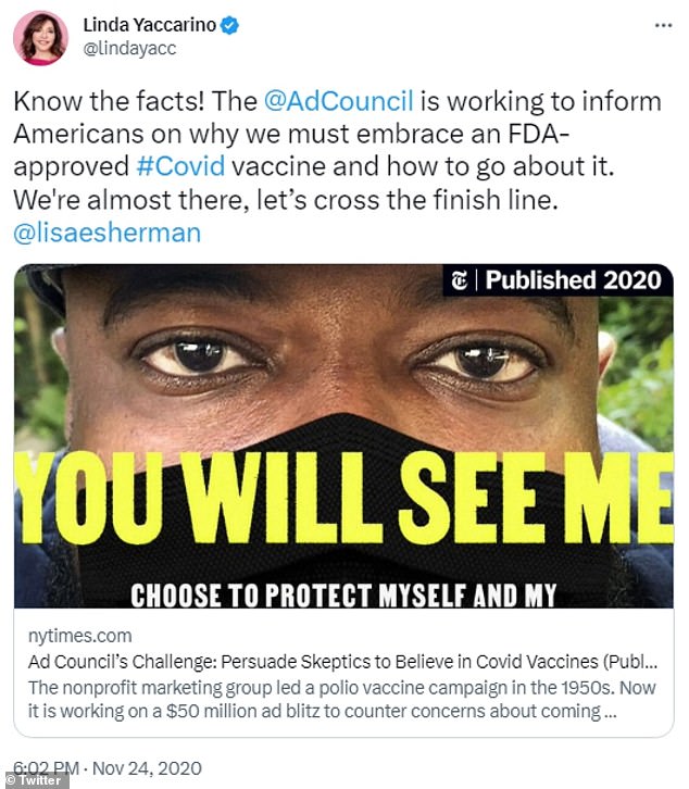 Yaccarino war zuvor Vorsitzende des Ad Council, wo sie mit der Biden-Regierung zusammenarbeitete, um die Einführung des Covid-Impfstoffs voranzutreiben