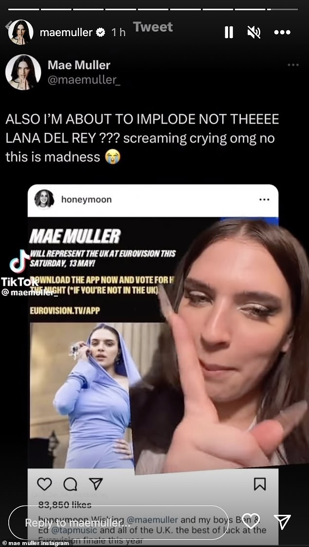 Big fan: As a long-time fan of Lana - Mae shared a hilarious TikTok as she went overdrive as a reaction to it, while lip-syncing Young & Beautiful from the artist