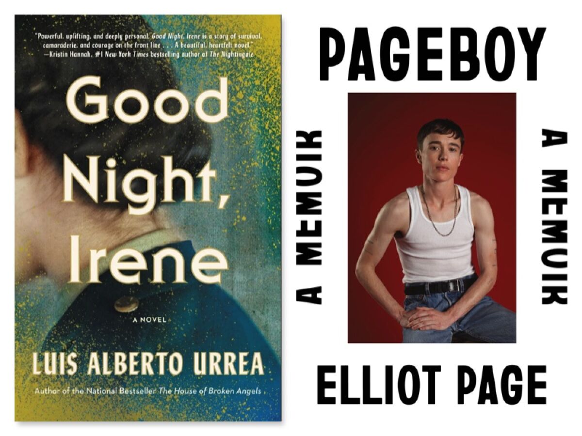 Buchumschläge für "Gute Nacht, Irene" von Luis Alberto Urrea und "Pagen" von Elliot Page