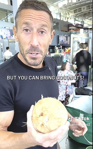 Paul Saladino shows viewers how he has a bagful of coconuts and he got them through TSA checks 'no problem'