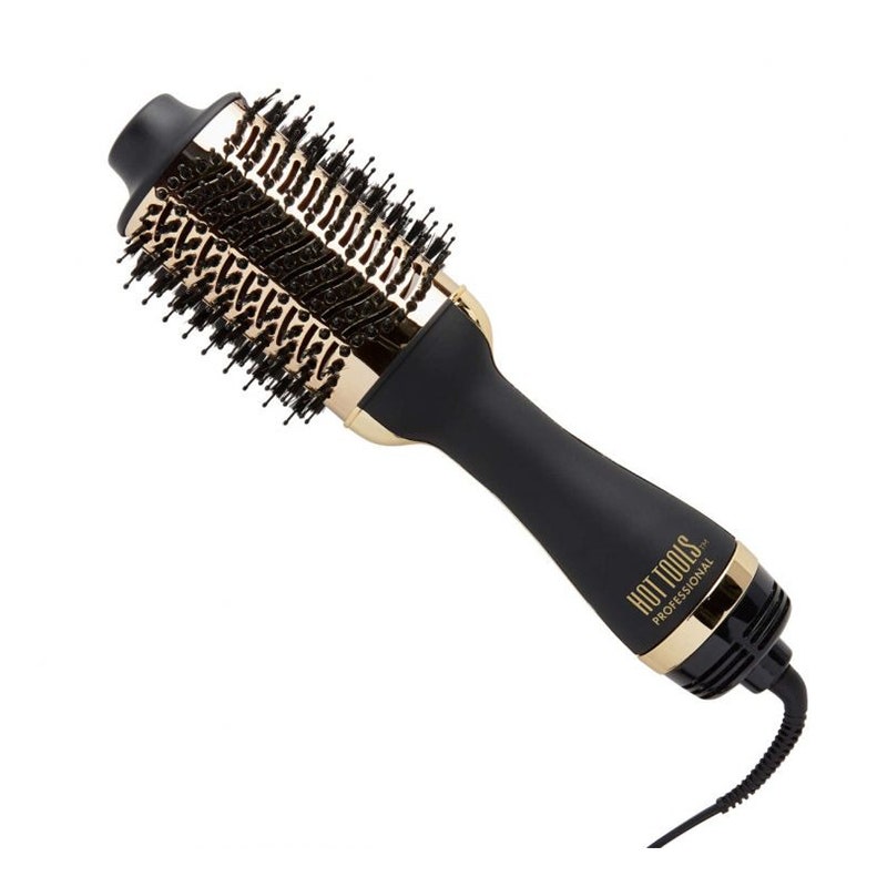 The black and gold Hot Tools 24K Gold One-Step Hair Dryer on a white background