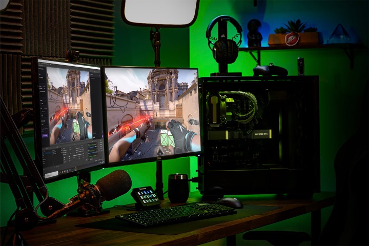 Nvidia GeForce RTX Gaming-Setup mit Monitor und PC-Build.