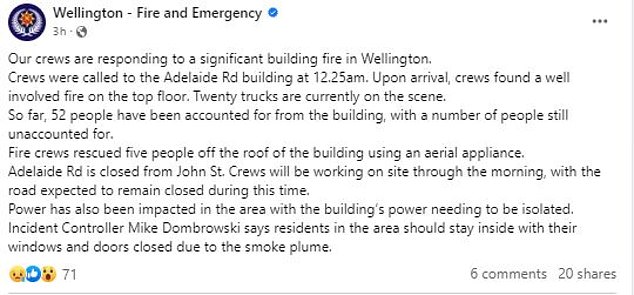 Laut Wellington Fire and Emergency waren um 4 Uhr morgens 20 Feuerwehrautos vor Ort