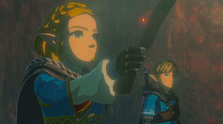 Zelda und Link entdecken etwas in The Legend of Zelda: Tears of the Kingdom.