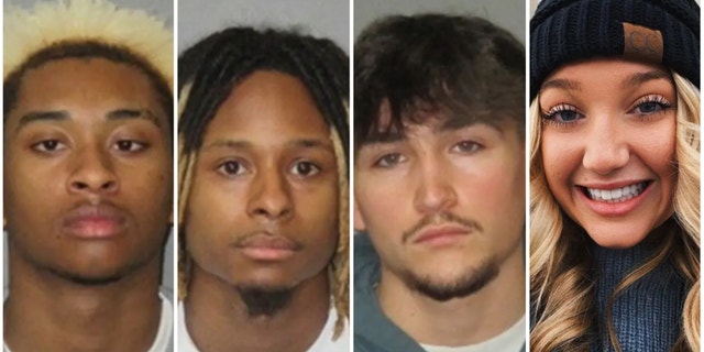 Fahndungsfotos von drei der Verdächtigen im Fall Madison Brooks und Foto von Madison Brooks