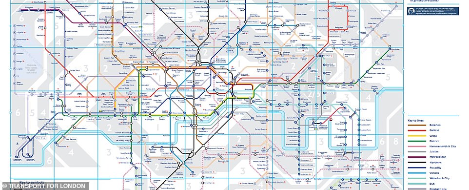 Die heutige U-Bahn-Karte: Wird täglich von Millionen verwendet, um sich im 402 km langen Netz der Londoner U-Bahn-Haltestellen zurechtzufinden