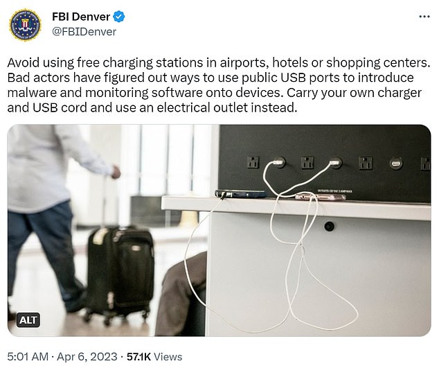 Das Federal Bureau of Investigation (FBI) gab im April eine Warnung heraus, in der es die Menschen dazu aufforderte, in Einkaufszentren, Hotels und Flughäfen keinen kostenlosen Stromanschluss zu haben, da sie Angst vor Datendiebstahl haben