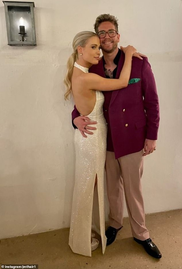 Lady Amelia Spencer, 30, was dazzling in a glittering white sequin dress as she enjoyed a pre-wedding celebration in South Africa