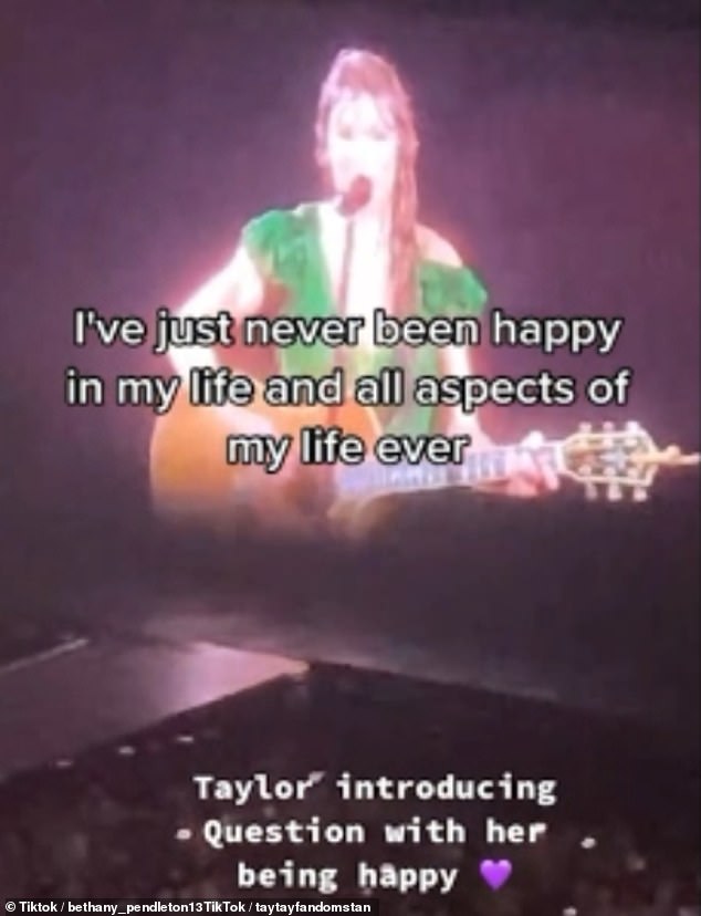 Happy: Speaking on stage Taylor said: 'It's insane. I kind of just feel like telling you, that I don't know, that just ... I've never been this happy in my life in all aspects of my life ever before'