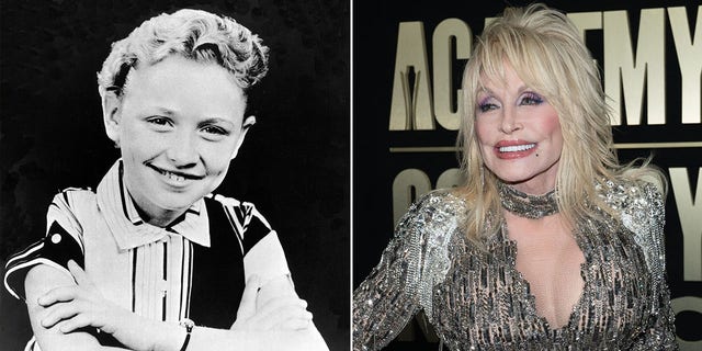 Ein gespaltenes Bild von Dolly Parton als Kind und heute.