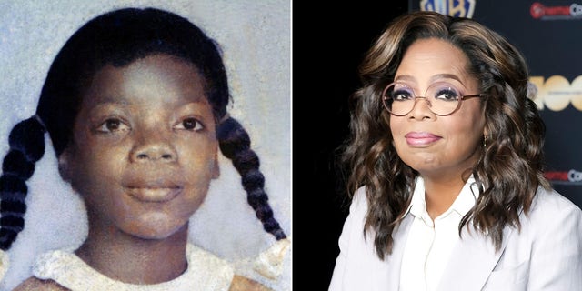 Ein gespaltenes Bild von Oprah Winfrey als Kind und jetzt.