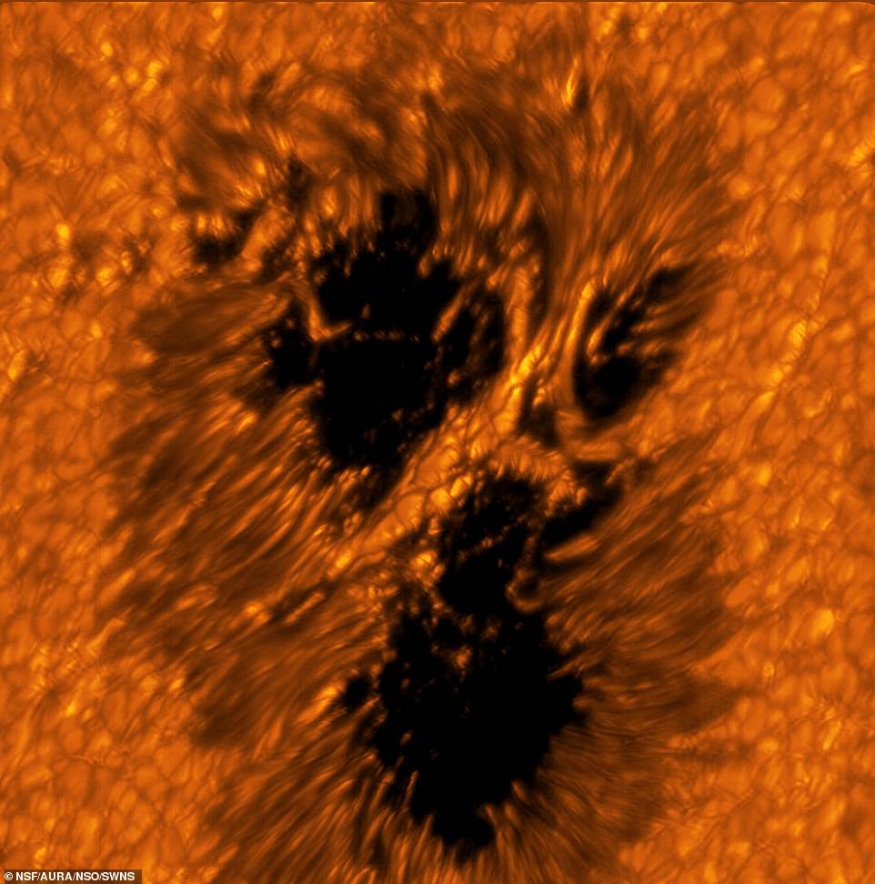 Die neuen Bilder stammen vom Daniel K. Inouye Solar Telescope und zeigen dramatische Sonnenflecken, die größer als die Erde sind – darunter einer in der Form eines gruseligen Gesichts