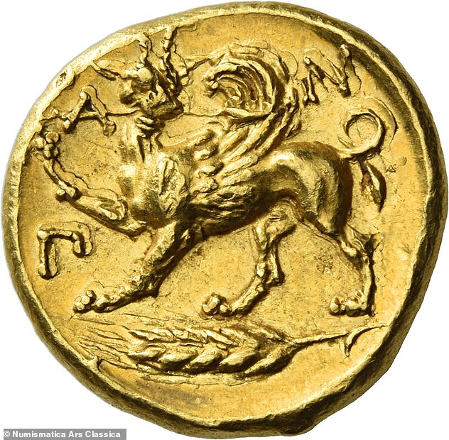 Mythischer Status: Die seltene Münze zeigt einen Greif, eine Kreatur mit der hinteren Hälfte eines Löwen und einem Kopf und Flügeln eines Adlers