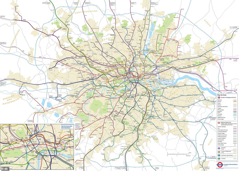 Transport for London (TfL) hat eine geografisch genaue Karte der U-Bahn mit einer überraschenden Entfernung zwischen vielen berühmten Bahnsteigen veröffentlicht
