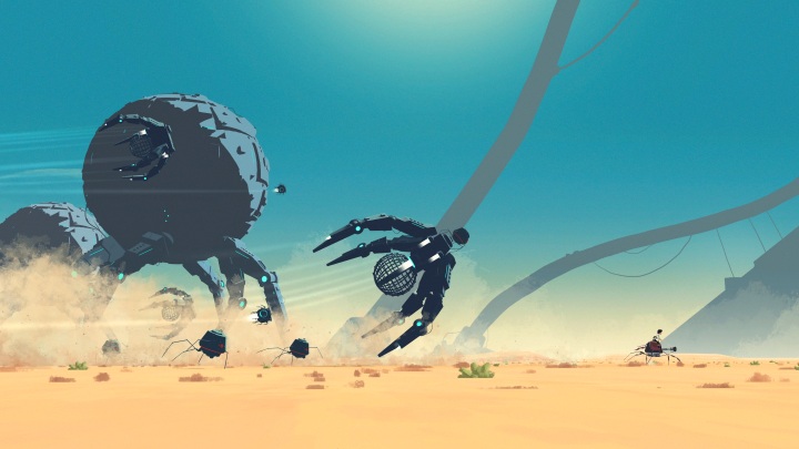 In Planet of Lana fliegen Roboter durch eine Wüste.