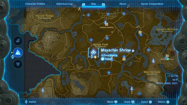 Ein Screenshot von Tears of the Kingdom zeigt eine Karte mit einem Schlüsselort.