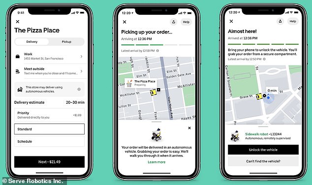 Ausgewählte Kunden, die Essensbestellungen über die Uber Eats-App aufgeben, erhalten möglicherweise die Option, ihre Bestellungen durch einen Serve-Roboter auszuliefern
