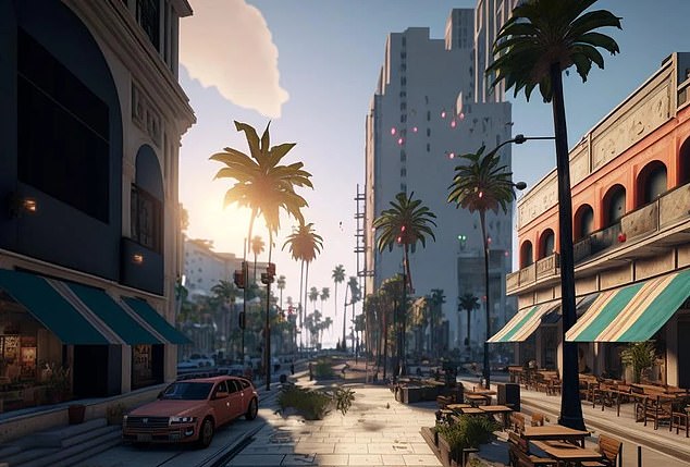 GTA 6 führt die Spieler zur fiktiven Version der Serie von Miami: Vice City zurück.  Fans, die unbedingt die Welt der GTA-Franchise weiter erkunden möchten, haben auf KI-Bildgeneratoren wie Midjourney zurückgegriffen, um mögliche Schauplätze und Szenarien (oben) für das neue Spiel zu simulieren