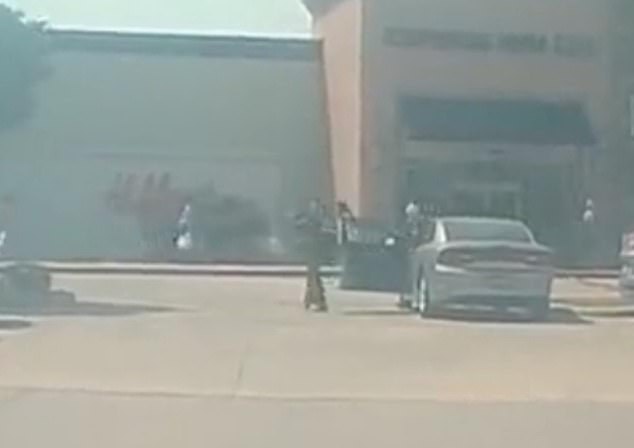 Dashcam footage shows the moment a gunman opened fire and killed multiple civilians at an outdoor outlet in Allen, Texas - as cops are reportedly on the hunt for a second gunman believed to have aided in the assault