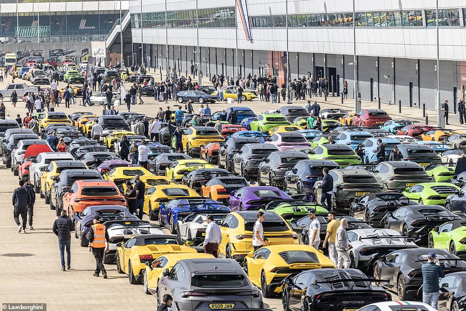 That's a LOT of Lambos: A total of 382 Lamborghinis descended on Silverstone Circuit this weekend to celebrate the Italian brand's 60th anniversary