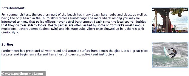 Dieser gefälschte Strand lockt seit Jahren Reisende an, dank der überzeugenden Website, die zu seiner Werbung eingerichtet wurde (oben).