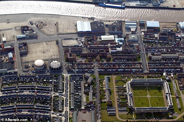 An aerial view of the riverside at Great Yarmouth