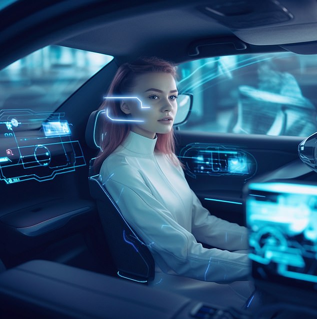 Ein KI-Hologramm gibt Fahrern jemanden, mit dem sie interagieren können (Midjourney)