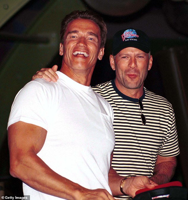 Kind words: Bruce has not only seen love from loved ones and fans, but also fellow actors, such as Arnold Schwarzenegger, who called the retired actor 'fantastic'; the two seen in 1994 in Las Vegas