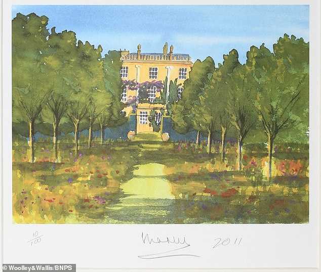 Ein von König Charles im Jahr 2011 gemaltes und vom Monarchen signiertes Aquarell zeigt die Südfassade des Highgrove House